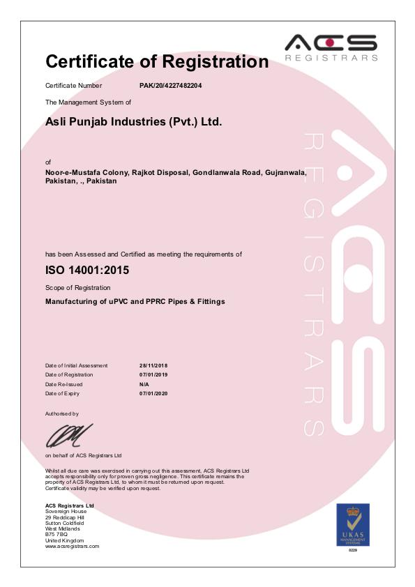 ISO 14001 Registration Certificate