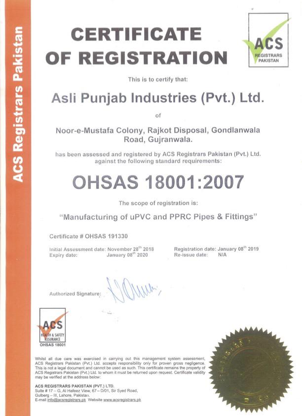 ISO 18001 Registration Certificate